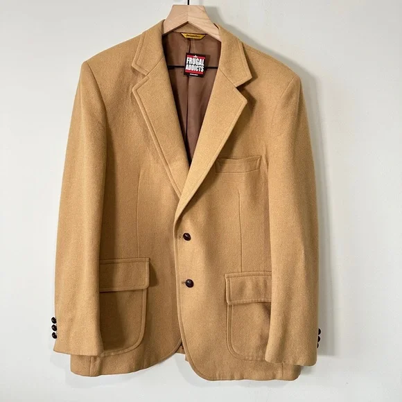 Vintage Camel Wool Mens Blazer Sports Coat Size 40R